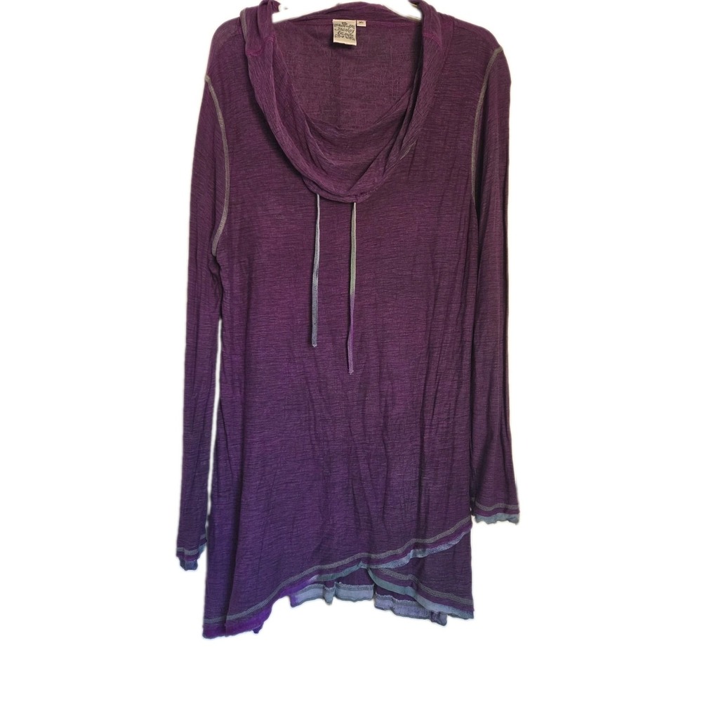 Parsley & Sage Tunic Top Size XL‎ Cowl Neck Artsy Boho Purple Longline Lagenlook